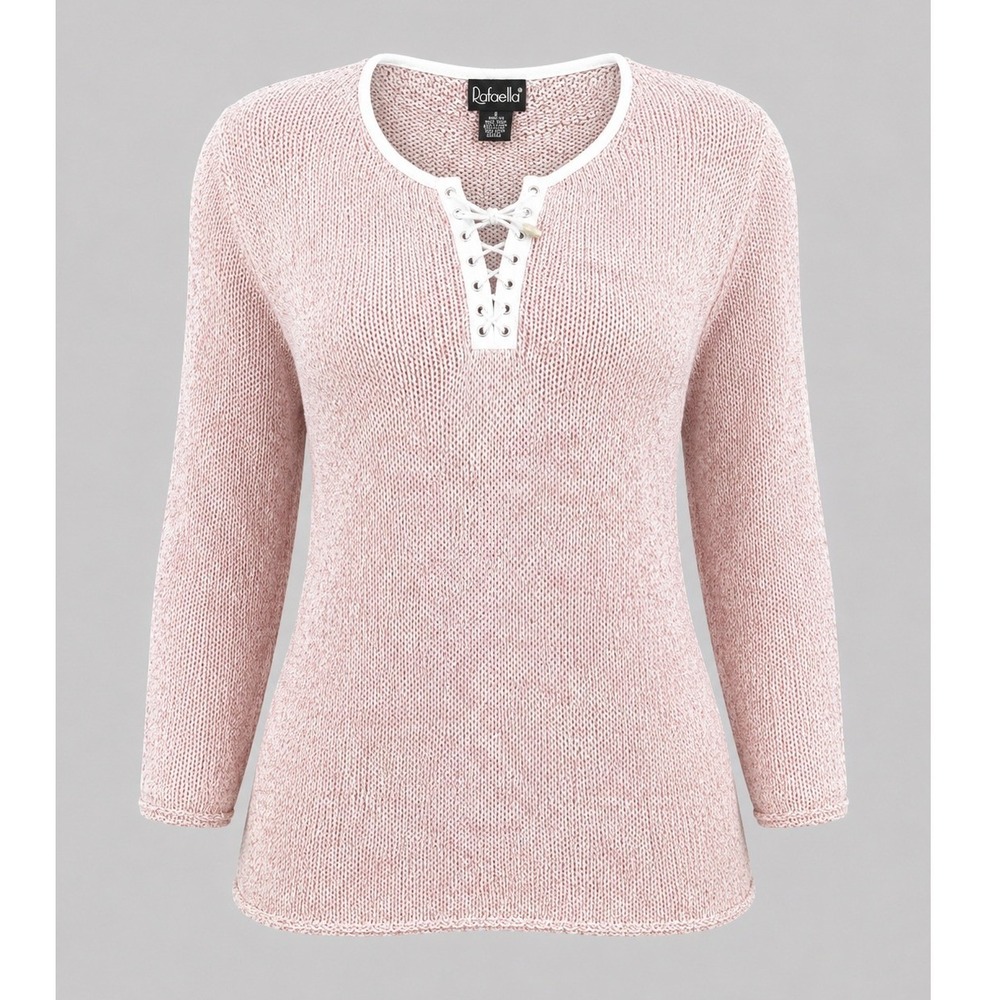 Vintage Y2K Rafaella Pink Marled Lace Up Sweater Womens Small Cottagecore Top